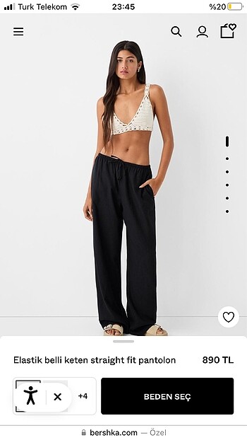 bershka siyah keten pantolon sıfır hiç giyilmemiş etiketli pull 