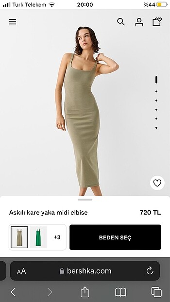 bershka askılı kare yaka midi elbise haki yeşili