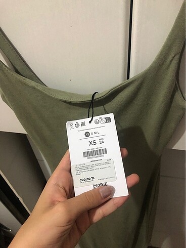 xs Beden bershka askılı kare yaka midi elbise haki yeşili