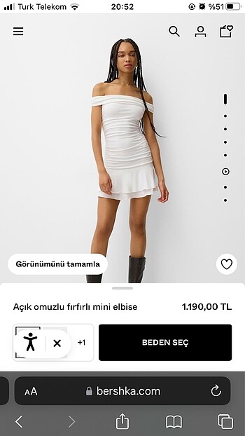 bershka beyaz açık omuz fırfırlı mini elbise mezuniyet elbisesi 