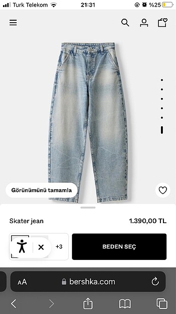 bershka skater jean pantolon baggy oversize bol mavi kot pantol