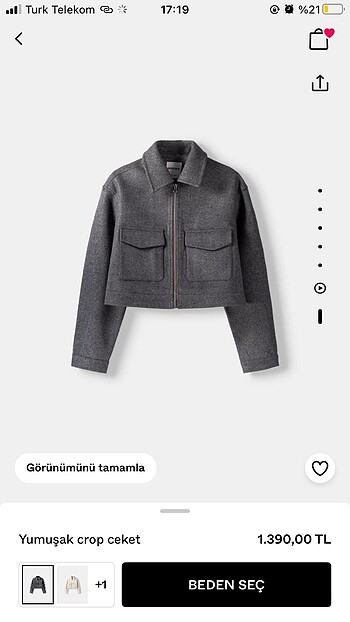bershka koyu gri yumuşak crop ceket