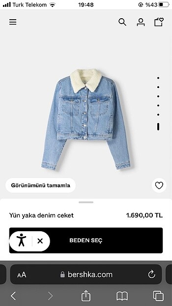 bershka kürklü mavi kot ceket yün yaka denim ceket crop ceket