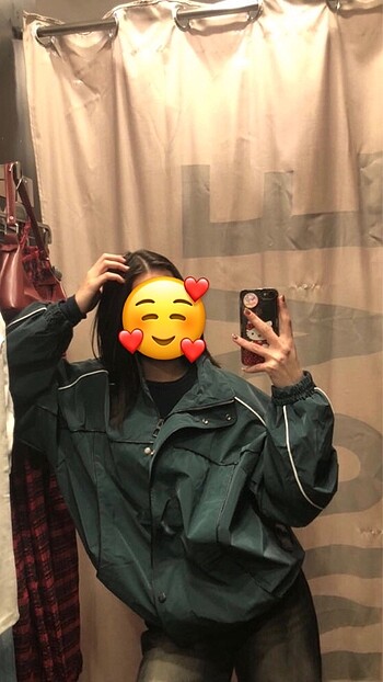s Beden yeşil Renk bershka koyu koyu yeşil oversize teknik ceket yağmurluk bol ceke