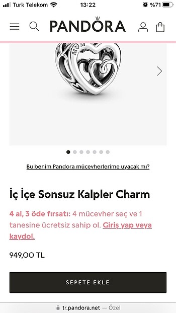 iç içe sonsuz kalpler charm orjinal charm