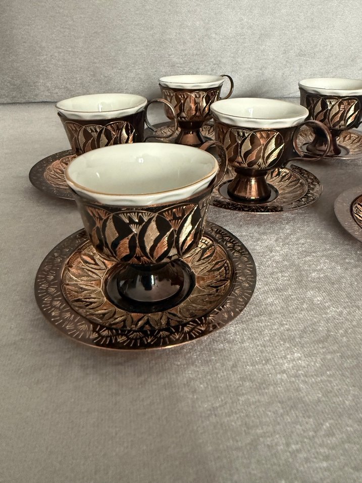 Bakır antika 6'lı Fincan Seti - Görsel 3