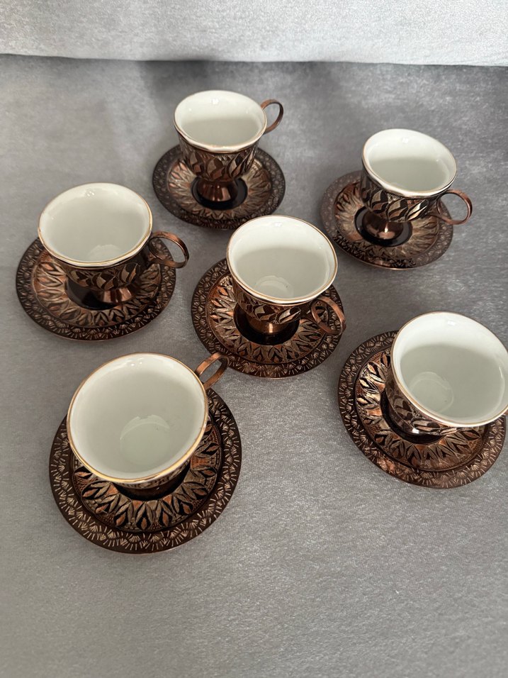 Bakır antika 6'lı Fincan Seti - Görsel 2