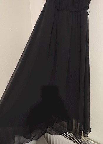 46 Beden Siyah Uzun Fırfırlı Gotik Elbise