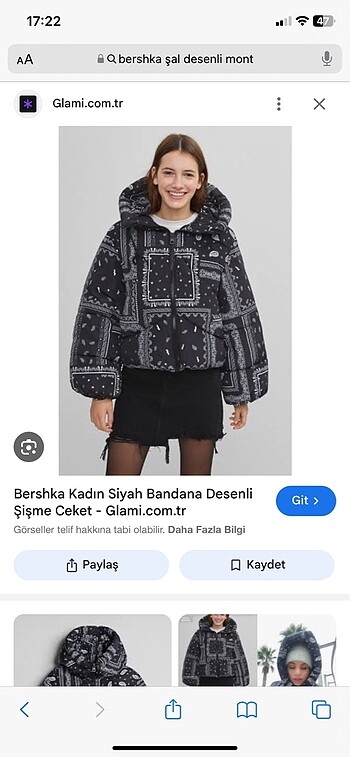 Bershka şal desenli şişme mont
