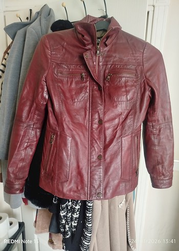 Bordo Deri Biker Ceket Kadın - Görsel 5