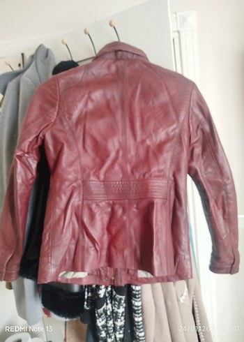 Bordo Deri Biker Ceket Kadın - Görsel 4