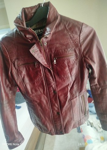 Bordo Deri Biker Ceket Kadın - Görsel 2