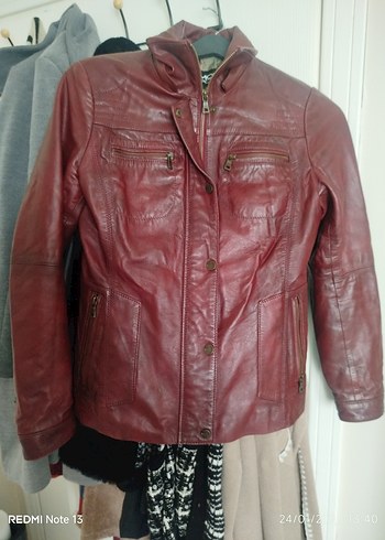 Bordo Deri Biker Ceket Kadın - Görsel 6