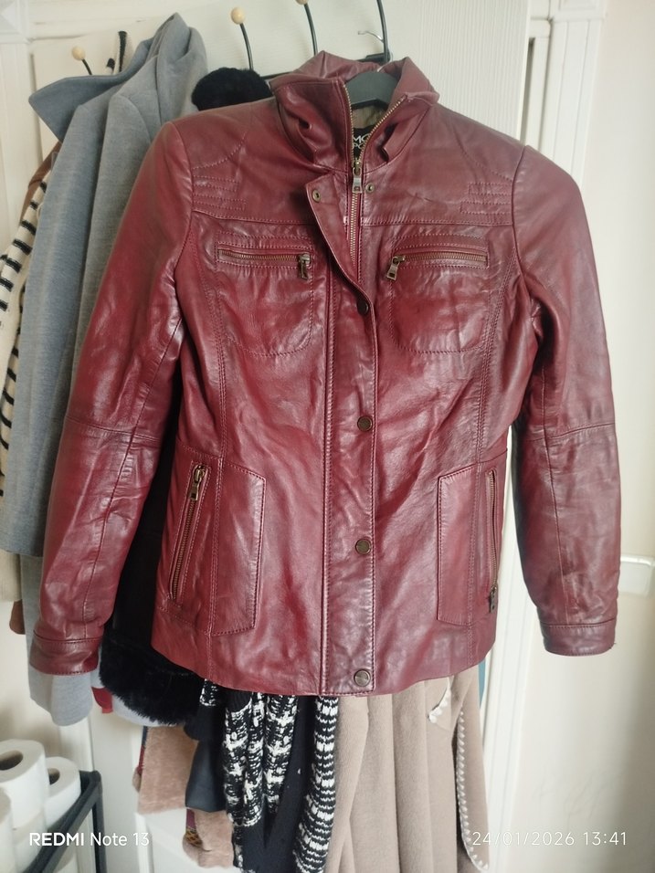 Bordo Deri Biker Ceket Kadın - Görsel 5