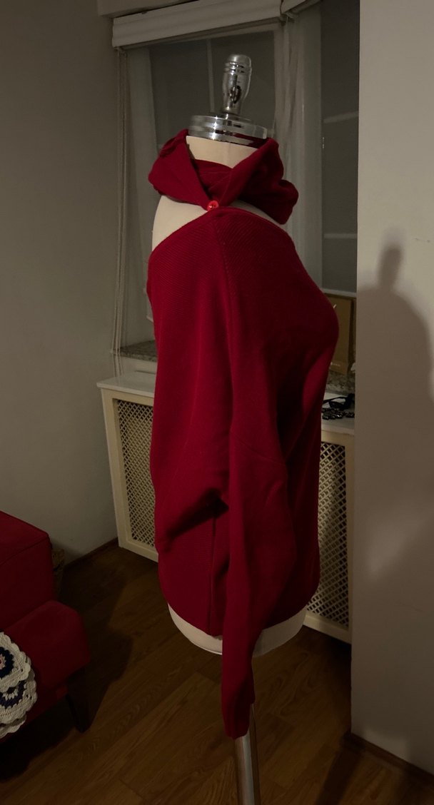 Bordo Yaka Detaylı Kadın Triko - Görsel 3