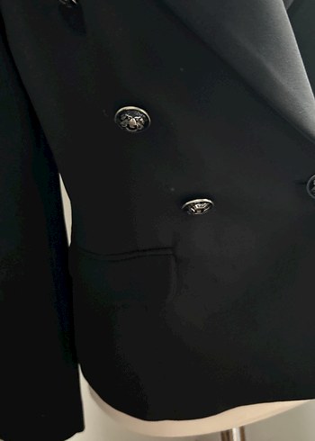 Düğmeli Siyah Midi Kadın Ceket - Görsel 2