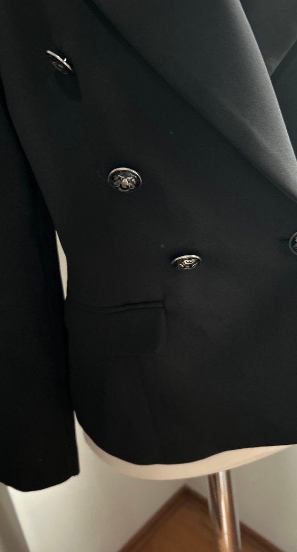Düğmeli Siyah Midi Kadın Ceket - Görsel 2