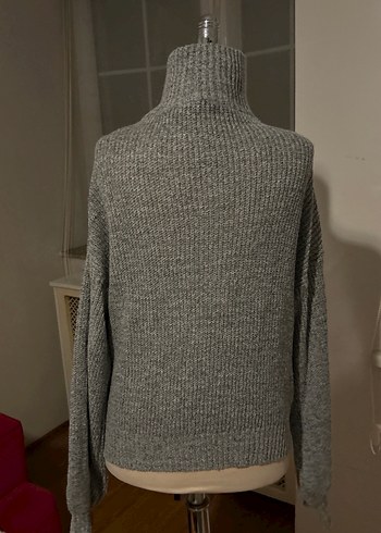 Gri Yüksek Yakalı Örgü Kadın Kazak - Görsel 5