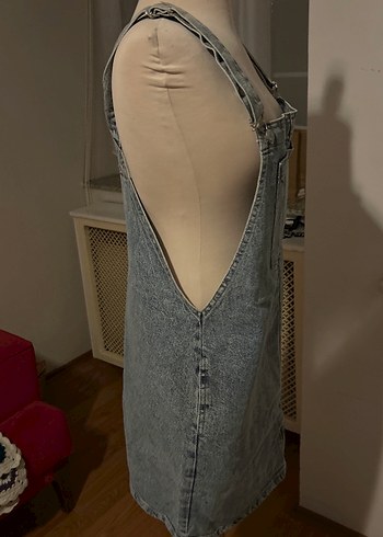 Mavi Kot Midi Askılı Tulum - Görsel 3