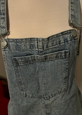 Mavi Kot Midi Askılı Tulum - Görsel 2