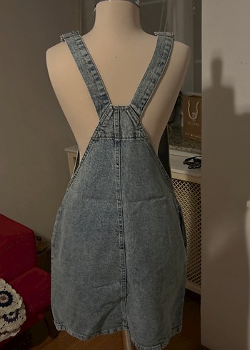 Mavi Kot Midi Askılı Tulum - Görsel 4