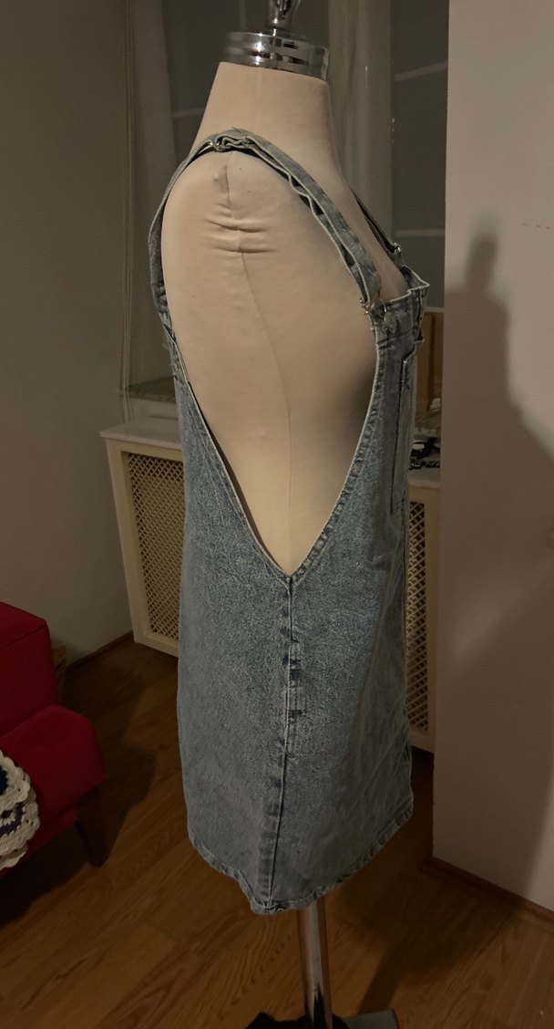 Mavi Kot Midi Askılı Tulum - Görsel 3