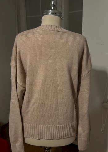 Bej Örgü Kadın Triko Sweatshirt - Görsel 4