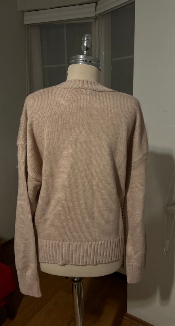 Bej Örgü Kadın Triko Sweatshirt - Görsel 4