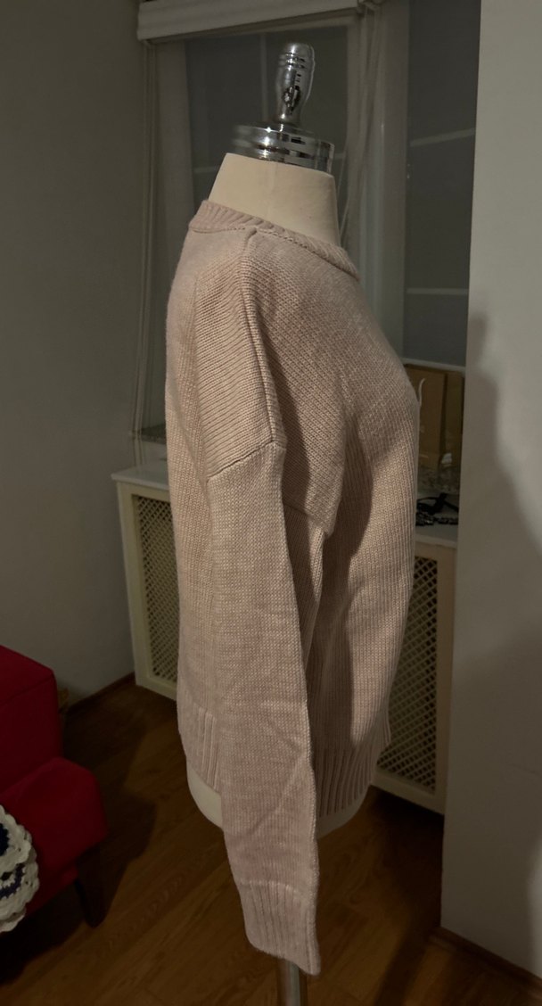 Bej Örgü Kadın Triko Sweatshirt - Görsel 3