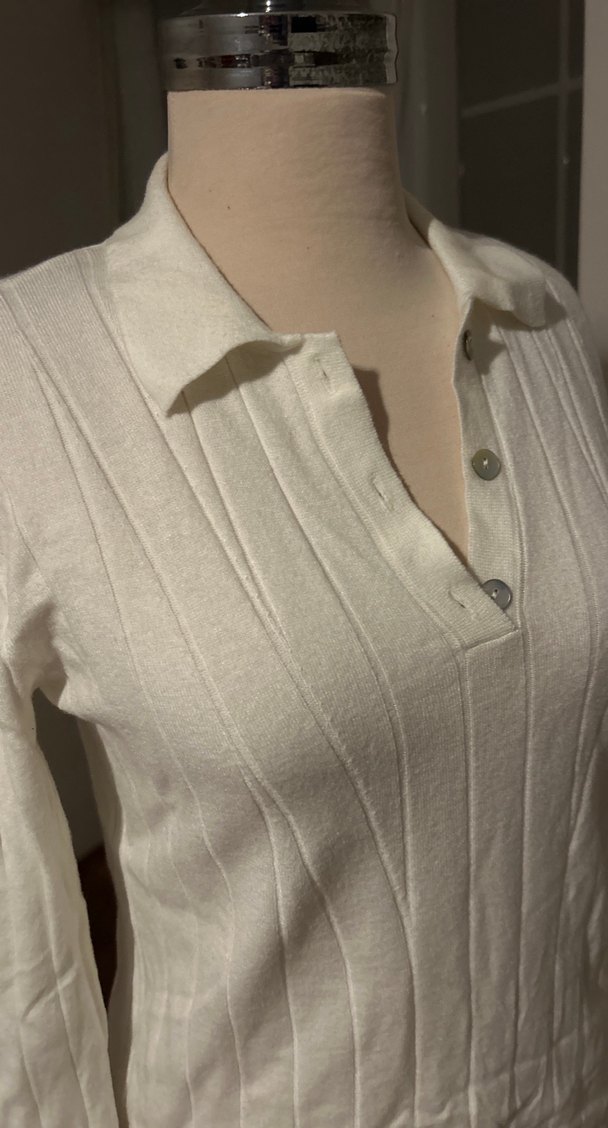 Düğmeli Beyaz Uzun Kollu Kadın Kazak - Görsel 2