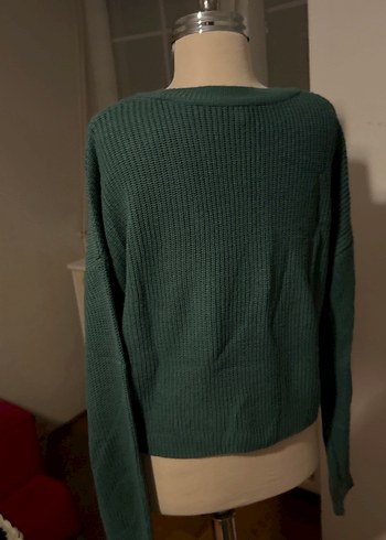 Kadın Koyu Yeşil Örgü Salaş Kazak - Görsel 4