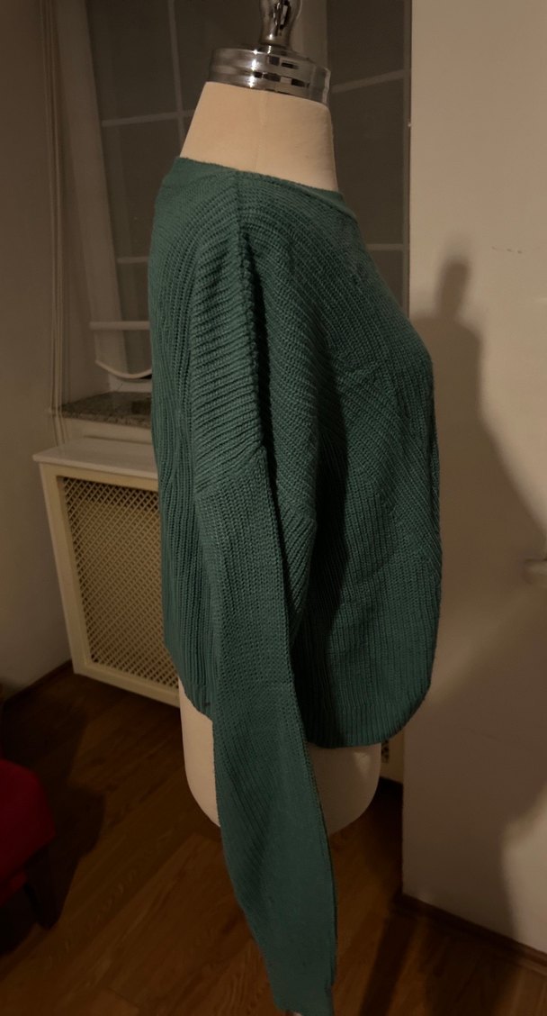 Kadın Koyu Yeşil Örgü Salaş Kazak - Görsel 3