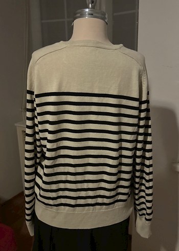 Siyah çizgili uzun kollu triko kazak - Görsel 3