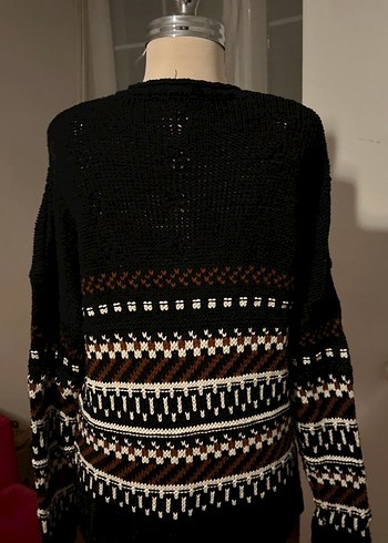 Bohem Tarzı Desenli Kahverengi Örgü Kazak - Görsel 3