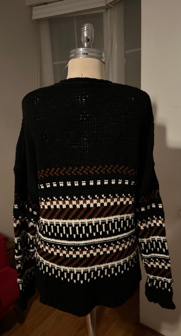 Bohem Tarzı Desenli Kahverengi Örgü Kazak - Görsel 3