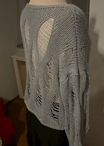 Gri Bohem Salaş Örgü Kadın Kazak - Görsel 3