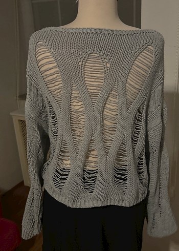 Gri Bohem Salaş Örgü Kadın Kazak - Görsel 4