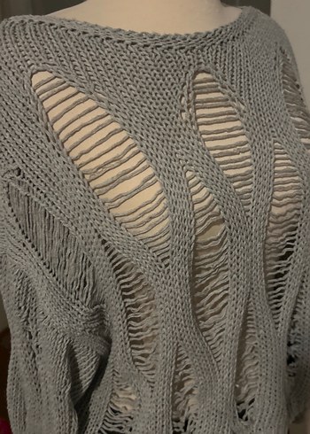 Gri Bohem Salaş Örgü Kadın Kazak - Görsel 2