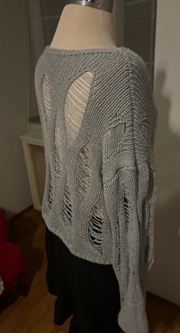 Gri Bohem Salaş Örgü Kadın Kazak - Görsel 3