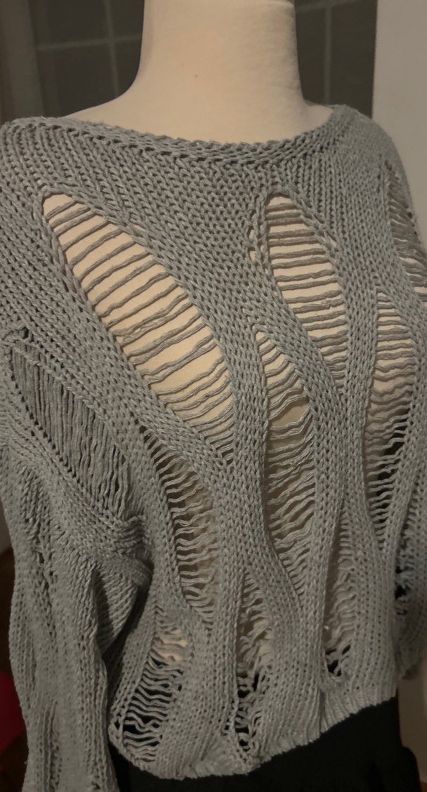 Gri Bohem Salaş Örgü Kadın Kazak - Görsel 2