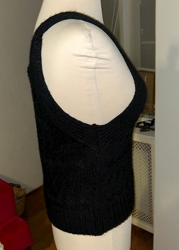 Siyah V Yaka Örgü Kadın Yelek - Görsel 3