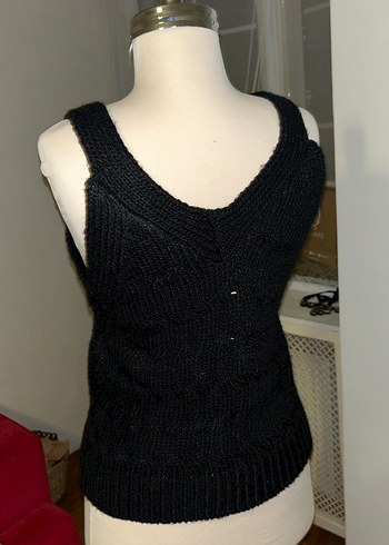 Siyah V Yaka Örgü Kadın Yelek - Görsel 4