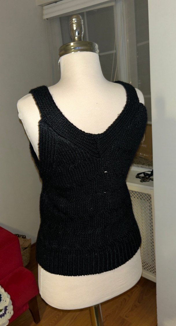 Siyah V Yaka Örgü Kadın Yelek - Görsel 4