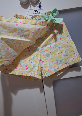 Sarı Desenli Kız Çocuk Şort Etek Fiyonk Detaylı - Görsel 2