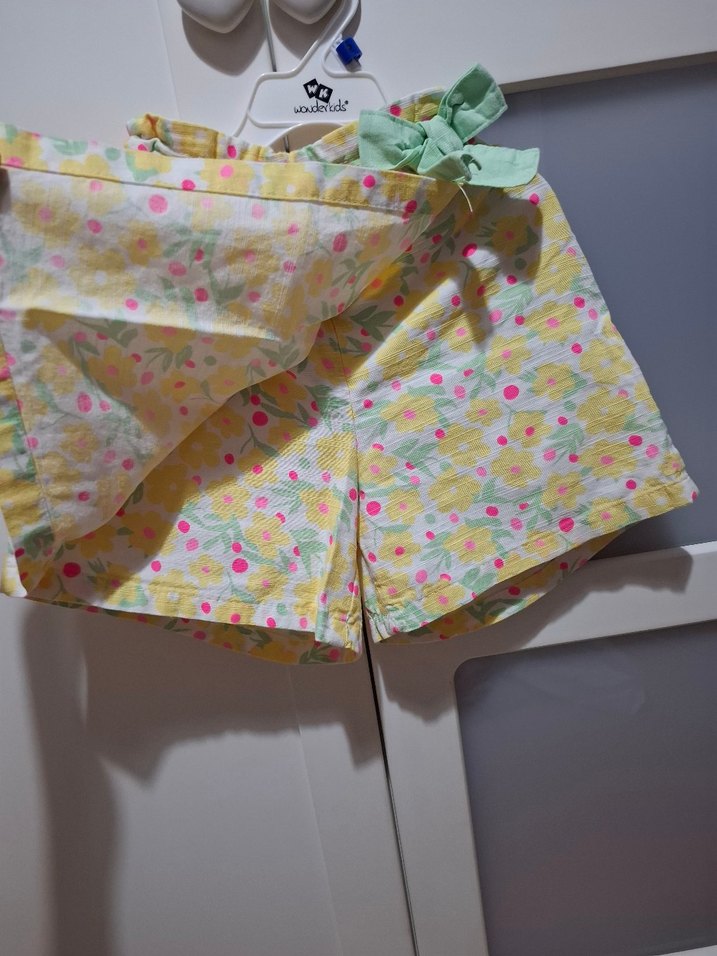 Sarı Desenli Kız Çocuk Şort Etek Fiyonk Detaylı - Görsel 2
