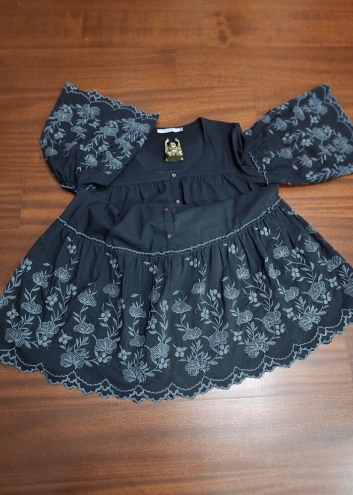 KASHA GRİ ÇİÇEK İŞLEMELİ ELBİSE - Görsel 2