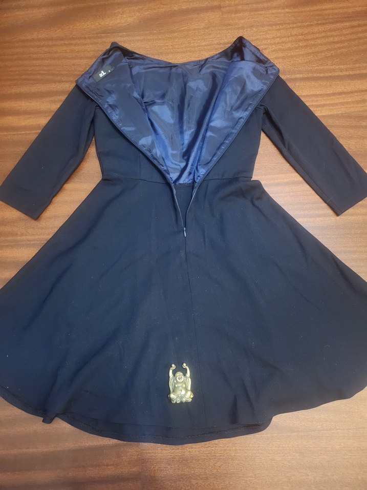 ADL LACİVERT KLOŞ ELBİSE - Görsel 4