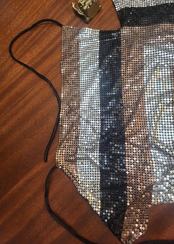 WAREHOUSE METALİK TOP BLUZ CROP - Görsel 3