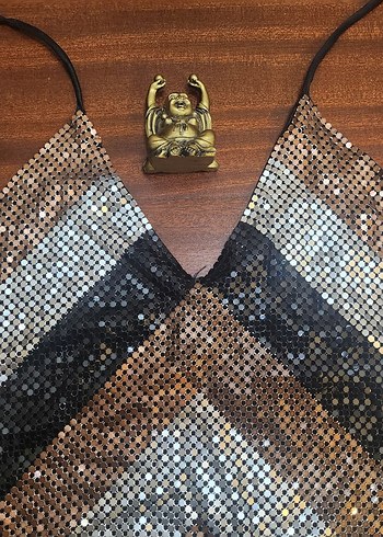 WAREHOUSE METALİK TOP BLUZ CROP - Görsel 5