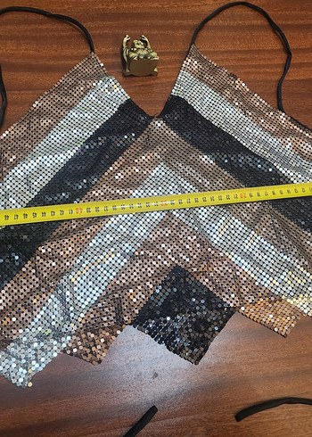 WAREHOUSE METALİK TOP BLUZ CROP - Görsel 11